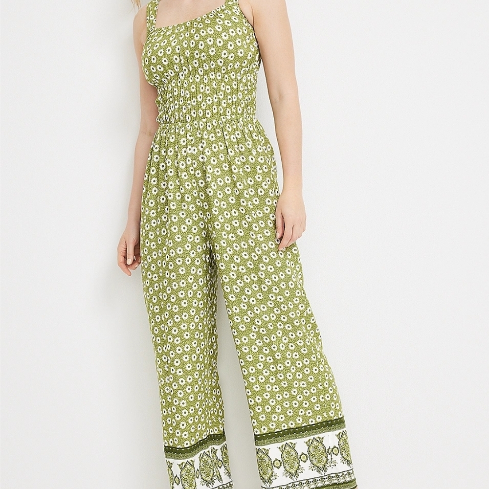 Maurices Olive Floral Jumpsuit